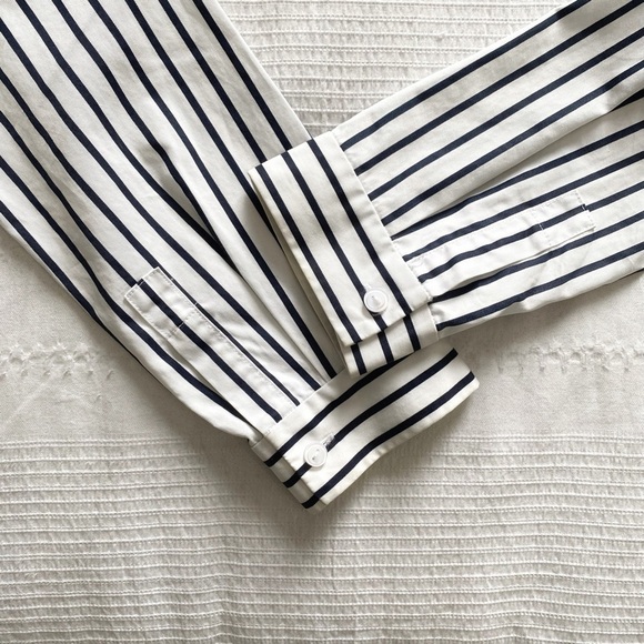 COS WHITE NAVY NAUTICAL STRIPED LONG SLEEVE V-NECK TUNIC BLOUSE - 2 - Picture 6 of 7